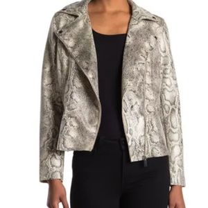 Faux Suede Snake Embossed Moto Jacket